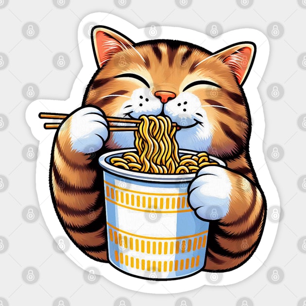 Tabby Cat Eating Instant Noodles Sticker by Plushism